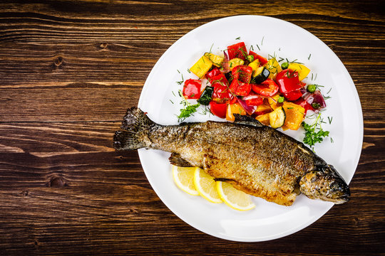Fish dish - roast trout with vegetables
