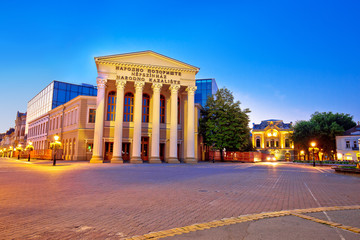 Obraz premium Subotica central square and peoples theater building evening view