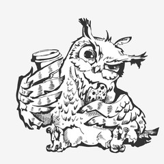 Cute owl cartoon character line sketch