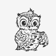 Cute owl cartoon character line sketch