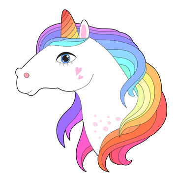 Unicorn face with rainbow hair vector illustration
