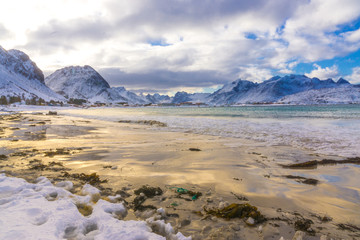 colourful winter beach in norway