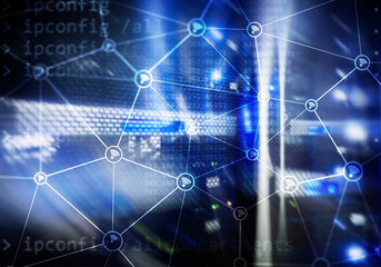 Wi fi network abstract structure on modern server room background.