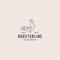 continuous line rooster logo hipster retro vintage vector icon outline monoline illustration