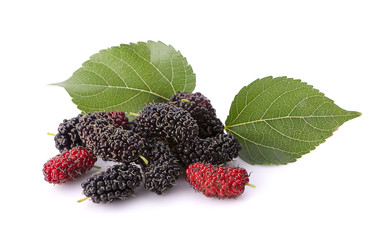 mulberries fruit and mulberry leaf on white background healthy mulberry fruit food isolated