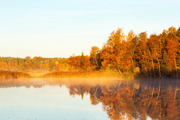 Morning autumn mist on the lake