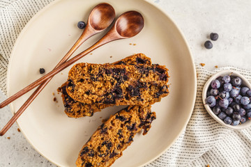 Vegan blueberry bread (cake). Clean eating concept.