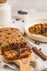 Vegan blueberry bread (cake). Clean eating concept.