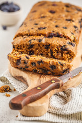 Vegan blueberry bread (cake). Clean eating concept.