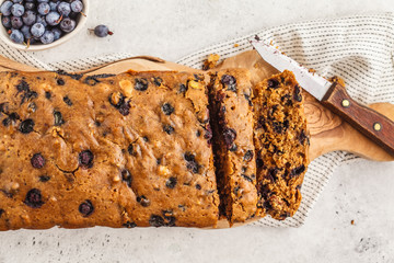 Vegan blueberry bread (cake). Clean eating concept.