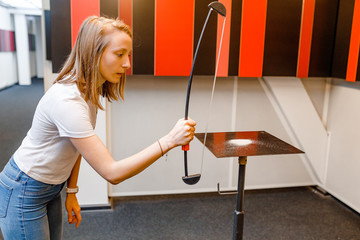  Women students making experimental work in the field of mechanics and physics in modern laboratory © EdNurg