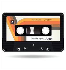Retro vintage cassette tape isolated white background