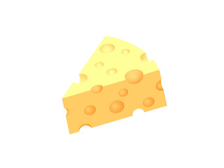Cheese icon isolated on white background. Triangular slice of cheese with holes. Vector illustration