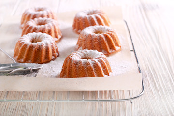 Mini bundt cakes with icing sugar