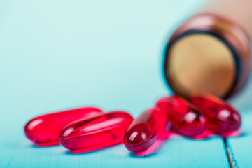 Medicine green and yellow pills or capsules