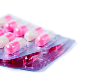 Medicine green and yellow pills or capsules