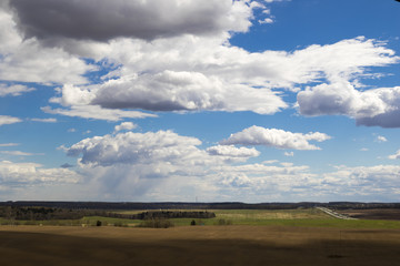 Fototapeta na wymiar Rural landscape with storm clouds, dramatic sky