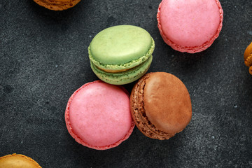 Sweet colorful macarons dessert, almond cake, cookies. selected focus.