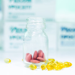 Medicine pills or capsules with bottle