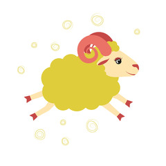 Lovely little lamb jumped. Illustration of an animal from a farm