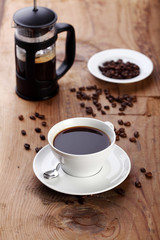 coffee with seeds and french press