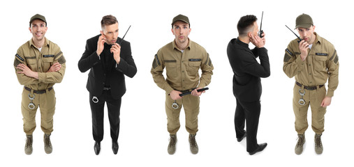 Fototapeta premium Set with security guard on white background