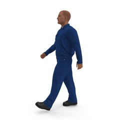 Mechanic Worker Wearing Blue Overalls On White Background