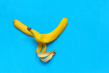 Skin from a banana on a blue background,