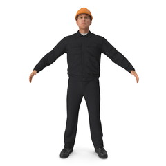 Worker In Black Uniform with Hardhat Standing Pose