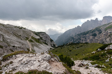 Rugged Mountain Ranges in Tre Cima Natural Park Area in the Italian Dolomites.