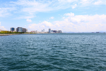 Beautiful view of city on sea shore