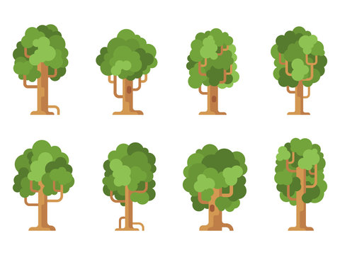 Set of cartoon trees. Flat design vector illustration