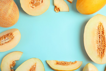 Frame made of melons with space for text on color background
