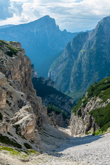 Rugged Mountain Ranges in Tre Cima Natural Park Area in the Italian Dolomites.