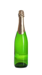 Bottle of champagne on white background. Festive drink