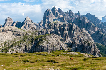 Rugged Mountain Ranges in Tre Cima Natural Park Area in the Italian Dolomites.