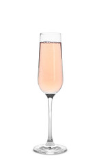 Glass of sparkling rose champagne isolated on white