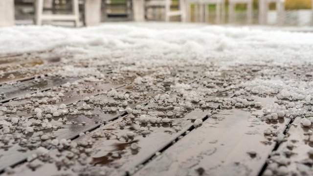 Hailstones on the floor, autumn in Krasnaya Polyana