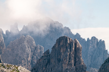 Rugged Mountain Ranges in Tre Cima Natural Park Area in the Italian Dolomites.