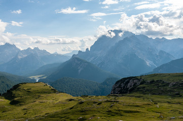 Obraz na płótnie Canvas Rugged Mountain Ranges in Tre Cima Natural Park Area in the Italian Dolomites.