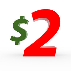 3D 2 dollar,red text,white background.