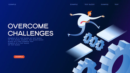overcoming challenges  isometric concept banner