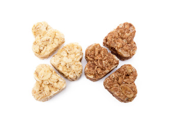 Oatmeal heart dessert isolated on white background