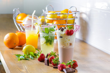 Fresh cocktails with fruits and chocolate