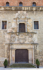 Church door in the historic center of Vitoria-Gasteiz, Spain