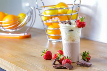 Fresh strawberry milkshake with chocolate