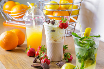 Fresh cocktails with fruits and chocolate