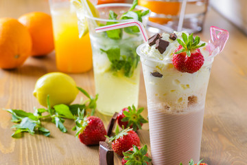 Fresh cocktails with fruits and chocolate
