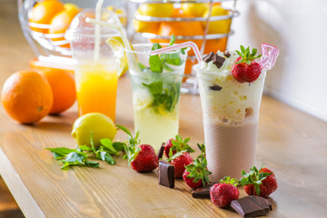 Fresh cocktails with fruits and chocolate