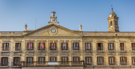 Fototapeta premium Panorama of the historic town hall at the Plaza Espana square in Vitoria-Gasteiz, Spain